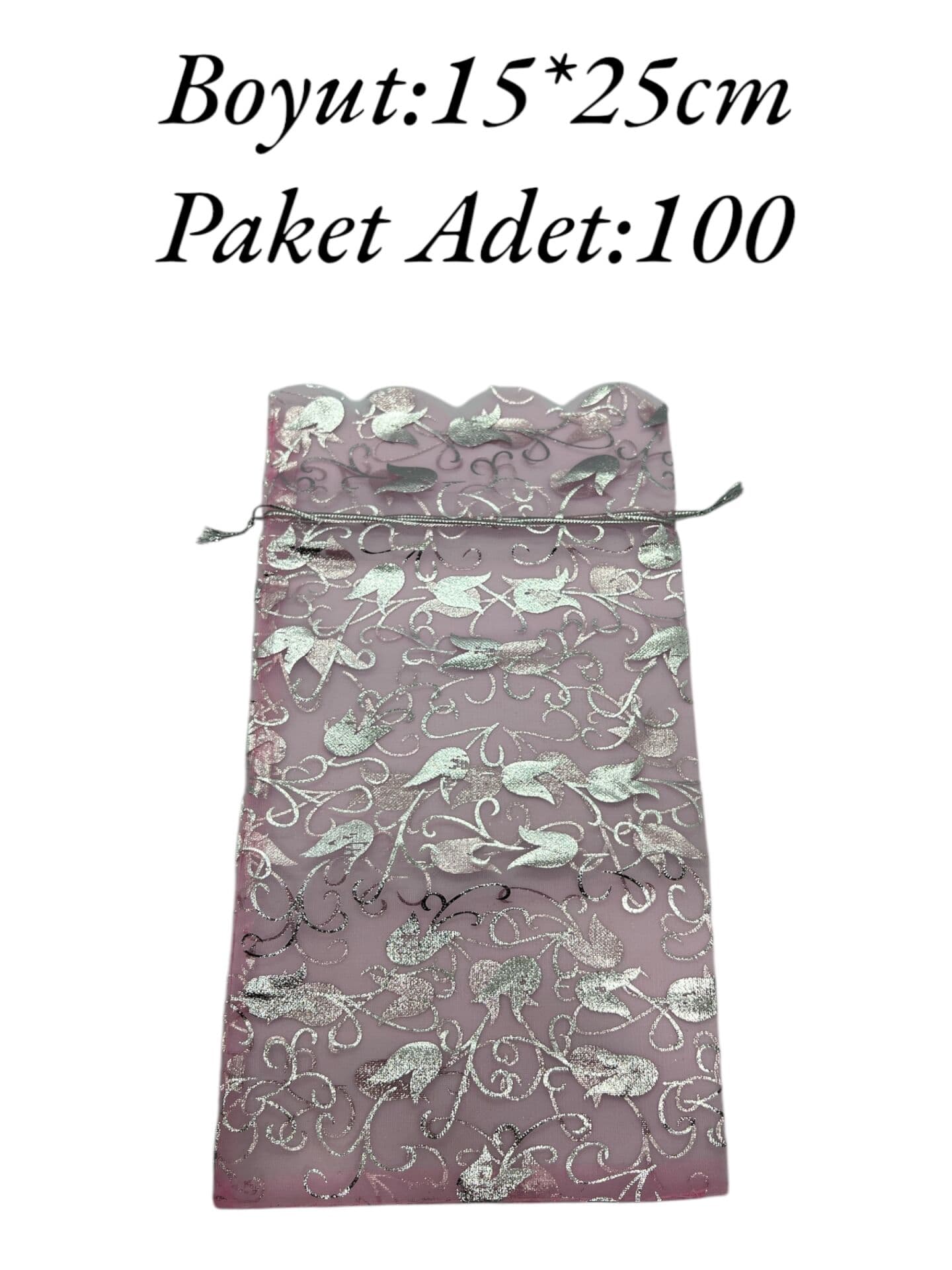 Tül Kese 15*25cm Pembe Desenli