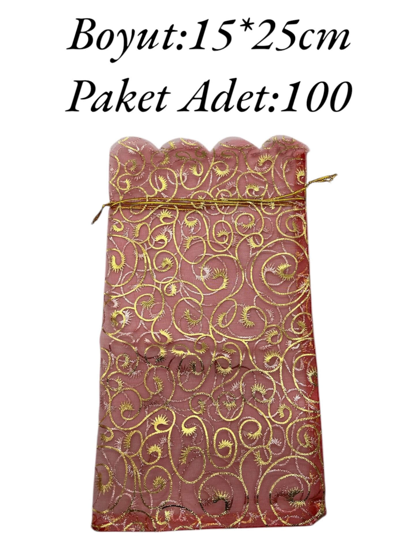 Tül Kese 15*25cm Desenli Kırmızı